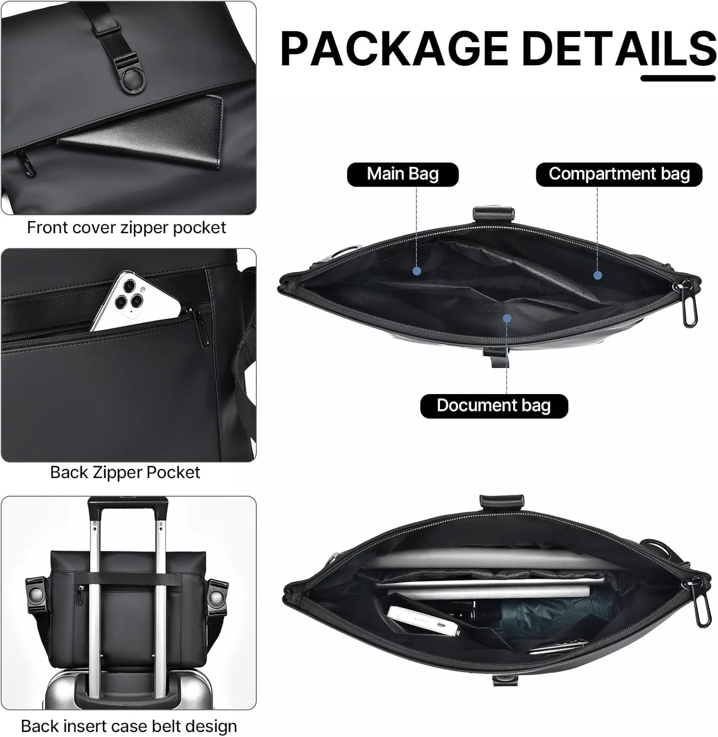 Messenger Bag, Adjustable Height Anti-theft Leather Crossbody Bag, Lightweight Briefcase, Shoulder Bag for Men or Women