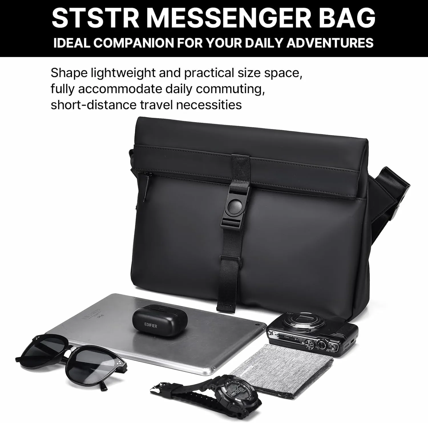 Messenger Bag, Adjustable Height Anti-theft Leather Crossbody Bag, Lightweight Briefcase, Shoulder Bag for Men or Women