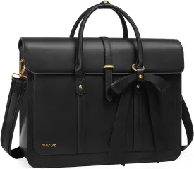 MOSISO Laptop Bag for Women, 17 inch PU Leather Laptop Shoulder Bag Convertible Backpack, 17.3 inch Messenger Bag Casual Handbag Work Briefcase Travel Computer Bag with Bowknot, Black