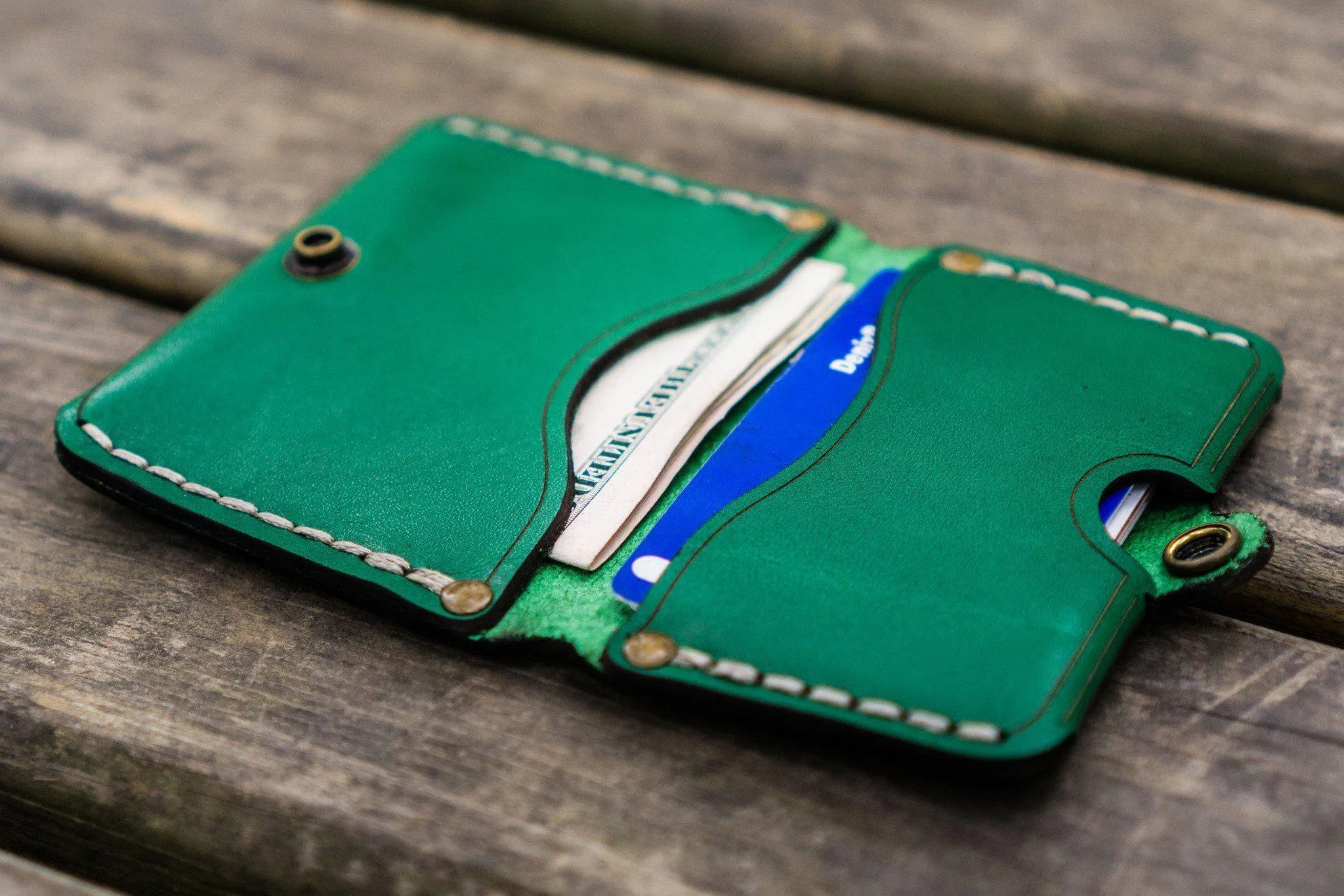 No.38 Personalized Minimalist Hanmade Leather Wallet - Green