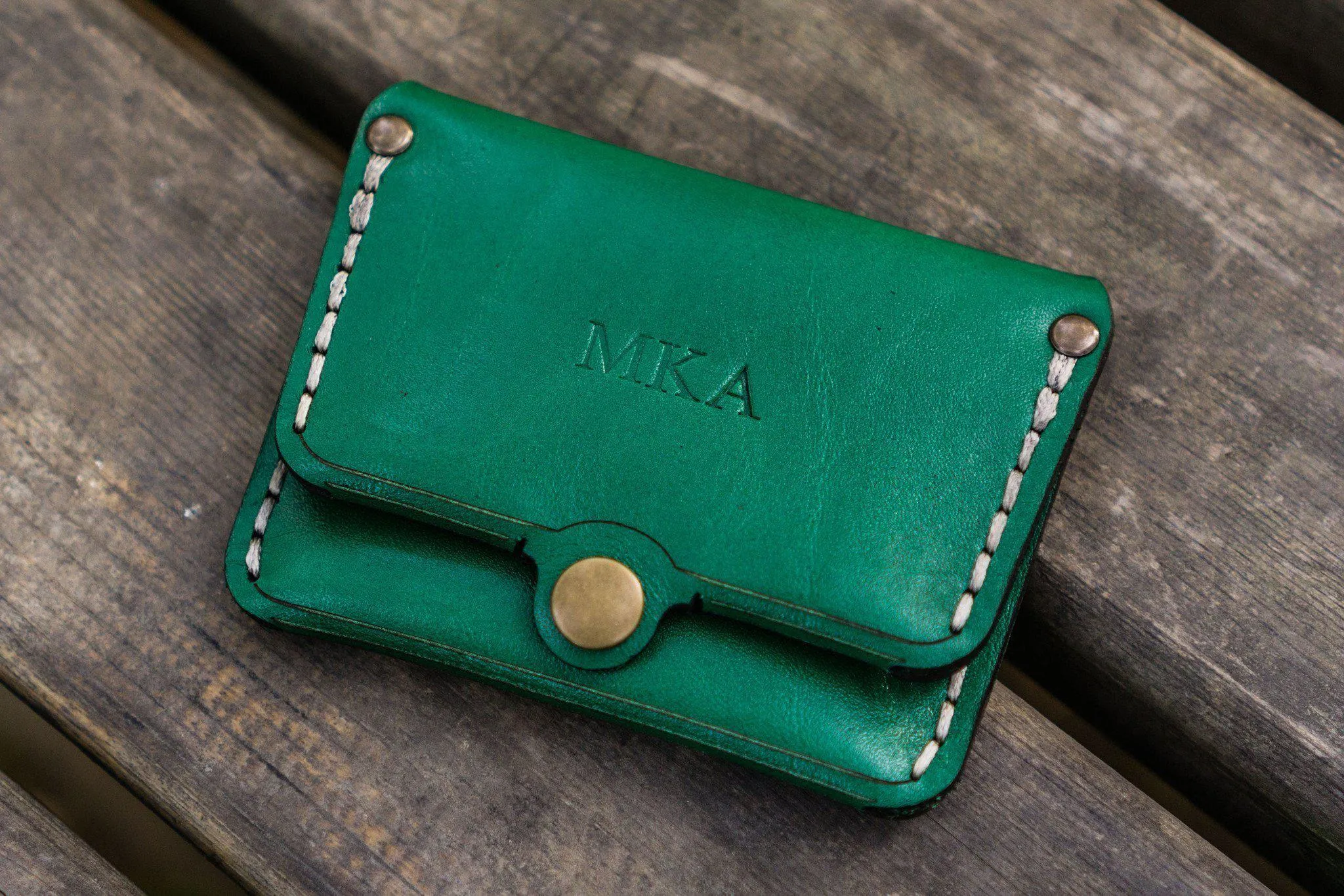 No.38 Personalized Minimalist Hanmade Leather Wallet - Green