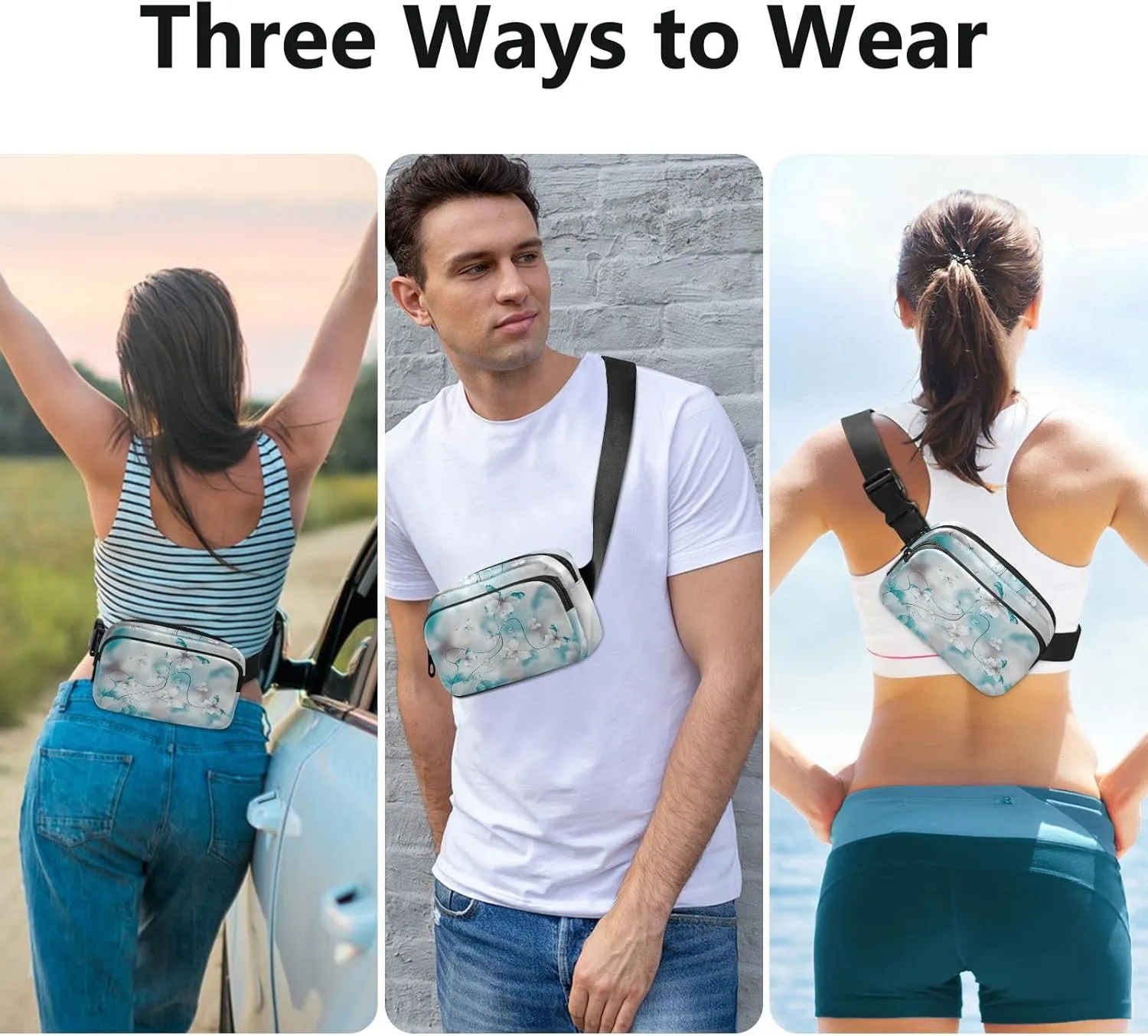 Oyihfvs Butterfly Fairy Flowers Adjustable Fanny Waist Pack Pouch, Waterproof Runners Sports Waist Pack Wallet for Sports Hiking Fitness Cycling Gym Women Men