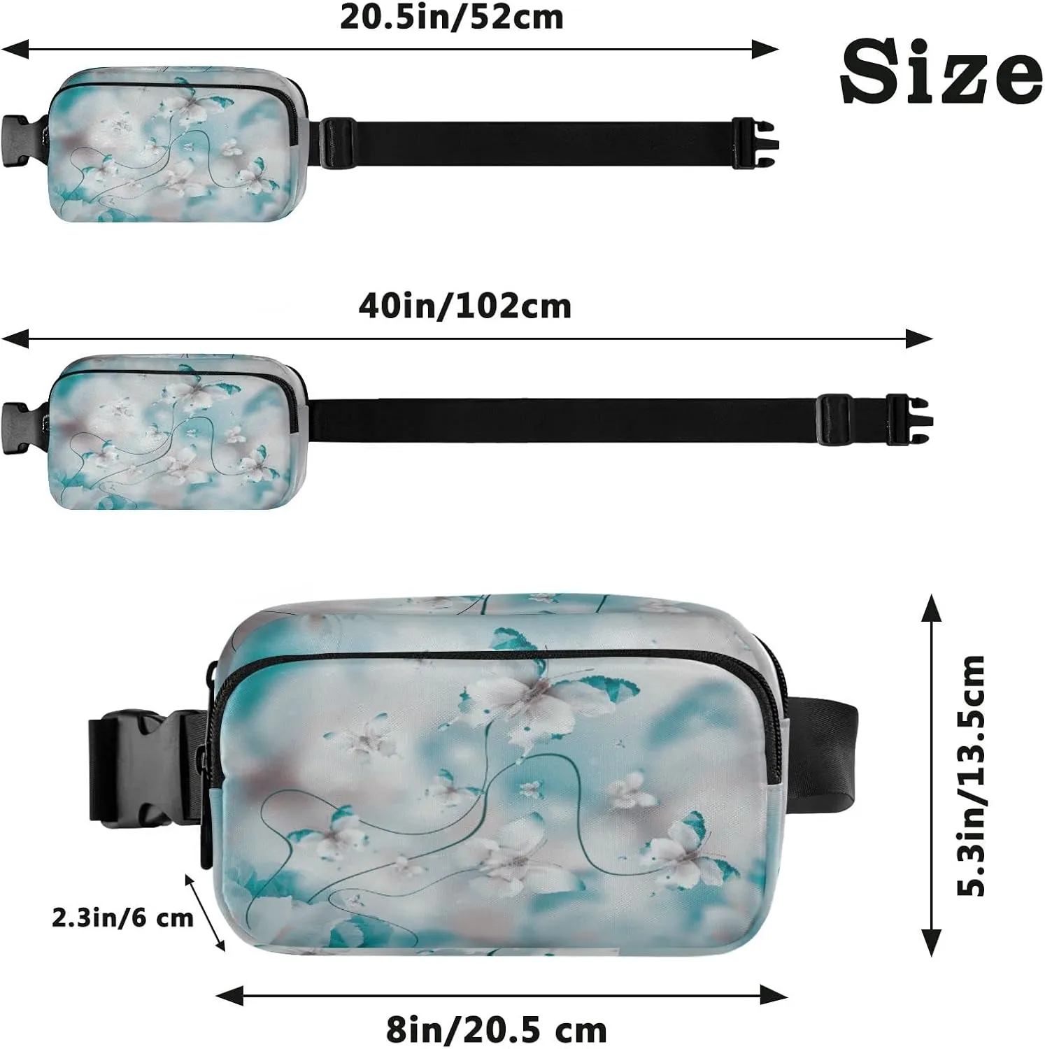Oyihfvs Butterfly Fairy Flowers Adjustable Fanny Waist Pack Pouch, Waterproof Runners Sports Waist Pack Wallet for Sports Hiking Fitness Cycling Gym Women Men
