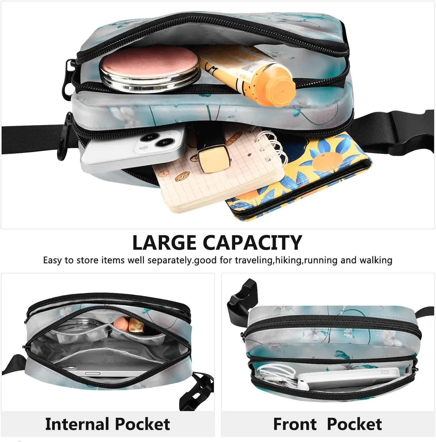 Oyihfvs Butterfly Fairy Flowers Adjustable Fanny Waist Pack Pouch, Waterproof Runners Sports Waist Pack Wallet for Sports Hiking Fitness Cycling Gym Women Men