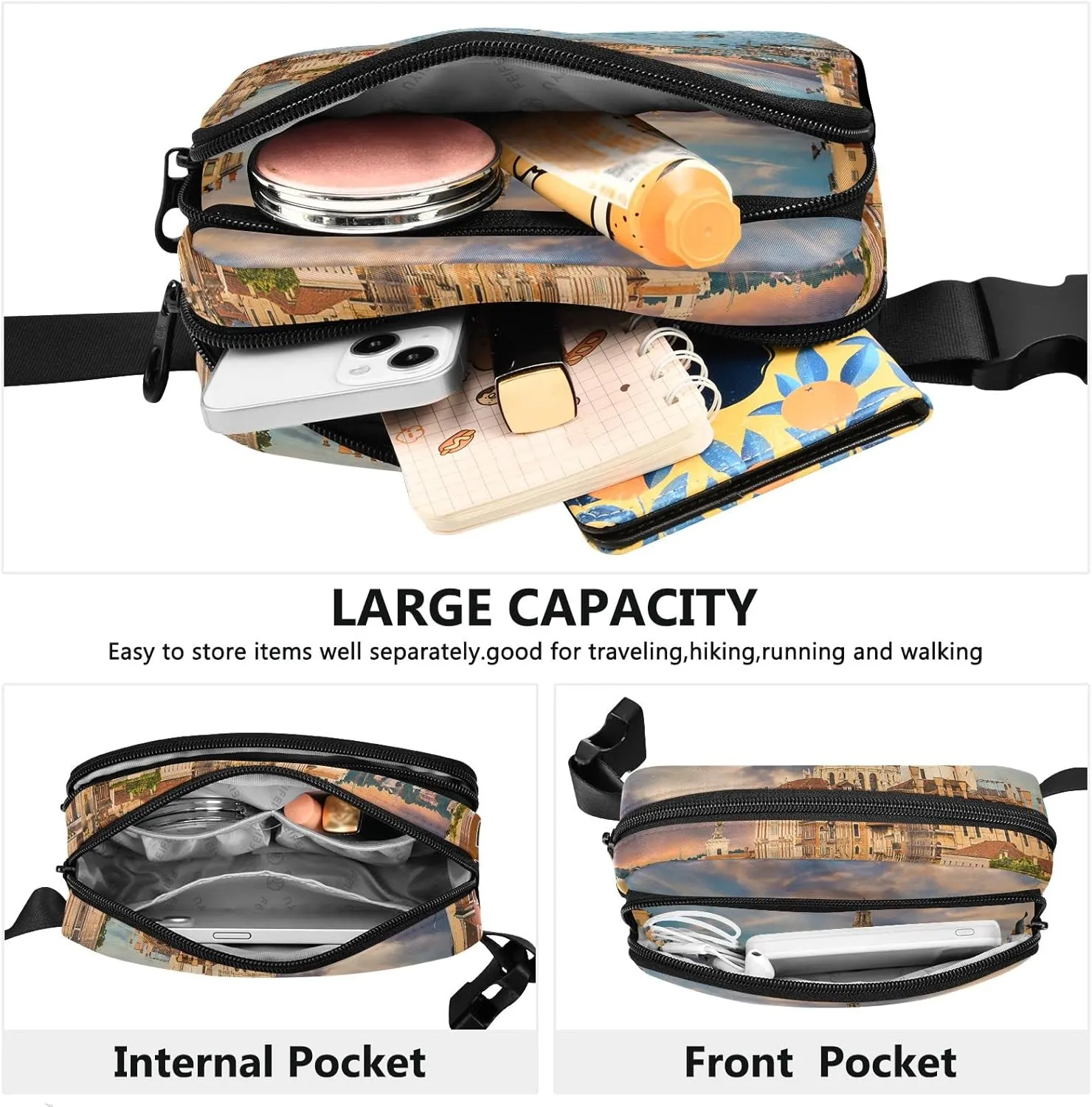 Oyihfvs Canal in Venice Italy Adjustable Fanny Waist Pack Pouch, Waterproof Runners Sports Waist Pack Wallet for Sports Hiking Fitness Cycling Gym Women Men