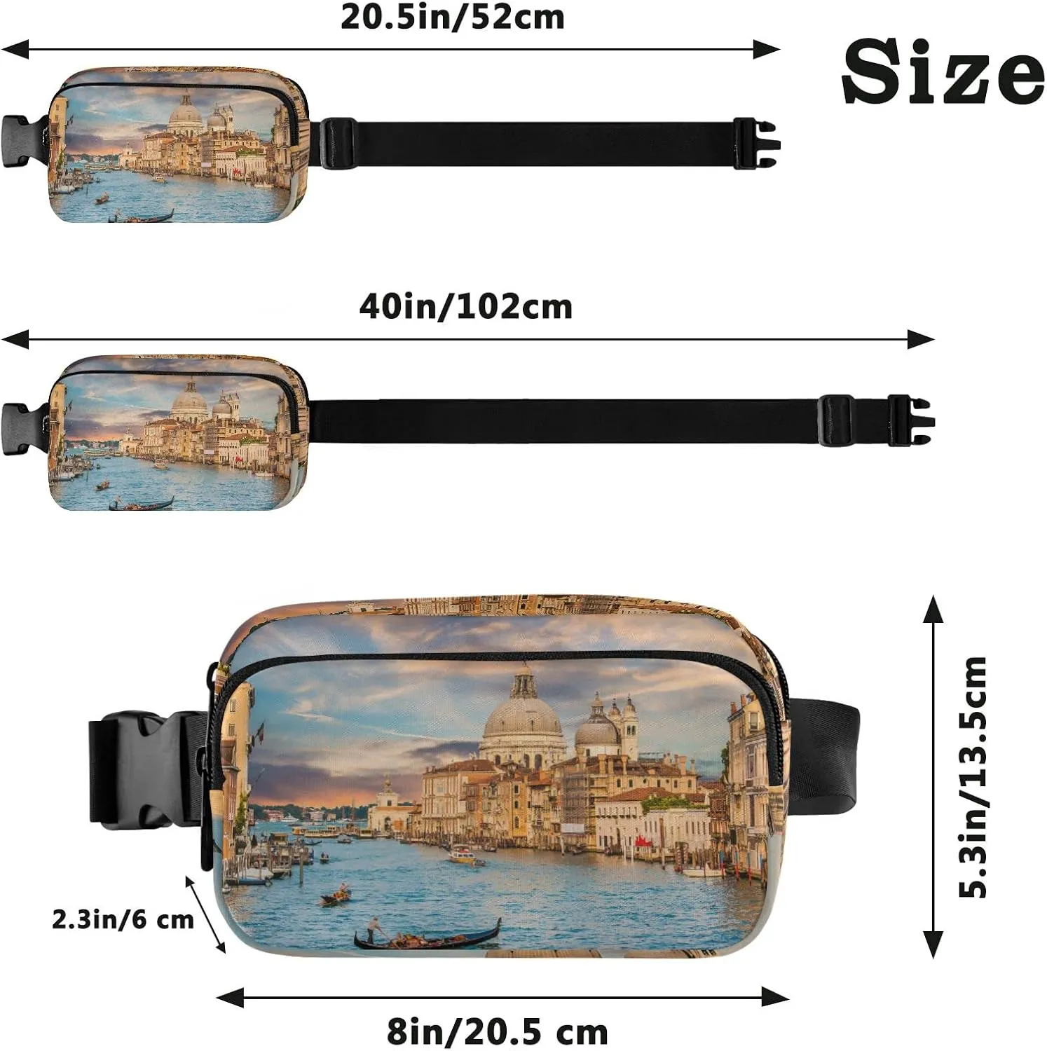Oyihfvs Canal in Venice Italy Adjustable Fanny Waist Pack Pouch, Waterproof Runners Sports Waist Pack Wallet for Sports Hiking Fitness Cycling Gym Women Men