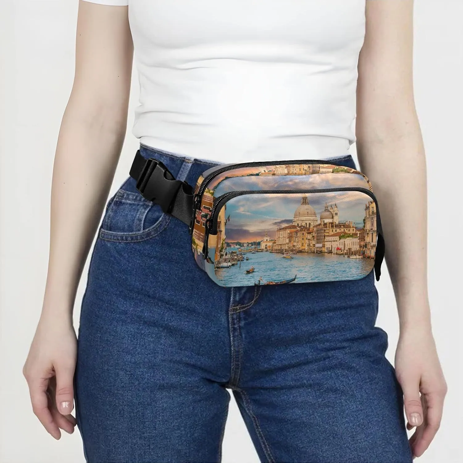 Oyihfvs Canal in Venice Italy Adjustable Fanny Waist Pack Pouch, Waterproof Runners Sports Waist Pack Wallet for Sports Hiking Fitness Cycling Gym Women Men