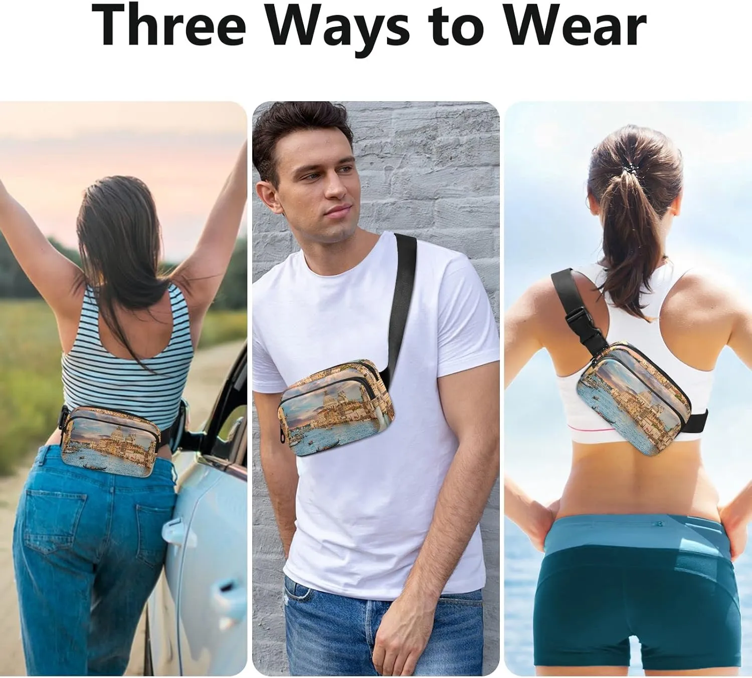 Oyihfvs Canal in Venice Italy Adjustable Fanny Waist Pack Pouch, Waterproof Runners Sports Waist Pack Wallet for Sports Hiking Fitness Cycling Gym Women Men