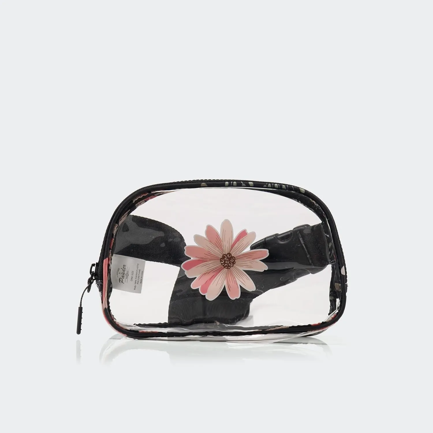 Pander Clear Small Belt Bag with Nylon Fabric Trim - Perfect for Game Day, Ballgame, Stadium Events Essentials - Black/Floral