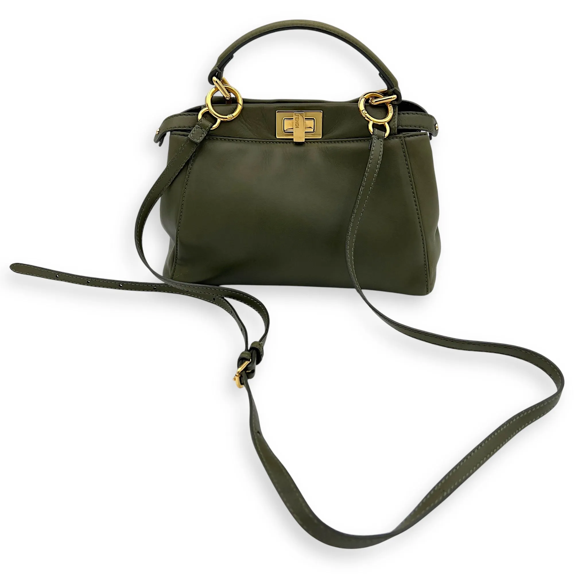Peekaboo Crossbody Bag Small Green in Lambskin, Gold hardware