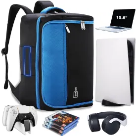 PS5 Backpack Travel Bag Slim - 15.6" PS5 Backpack Bag, PS5 Carrying Case Travel Bag, PS5 Backpack Compatible with Playstation 5 Disc/Digital/Slim Edition Console, Controller, Base, Game Discs, Laptop