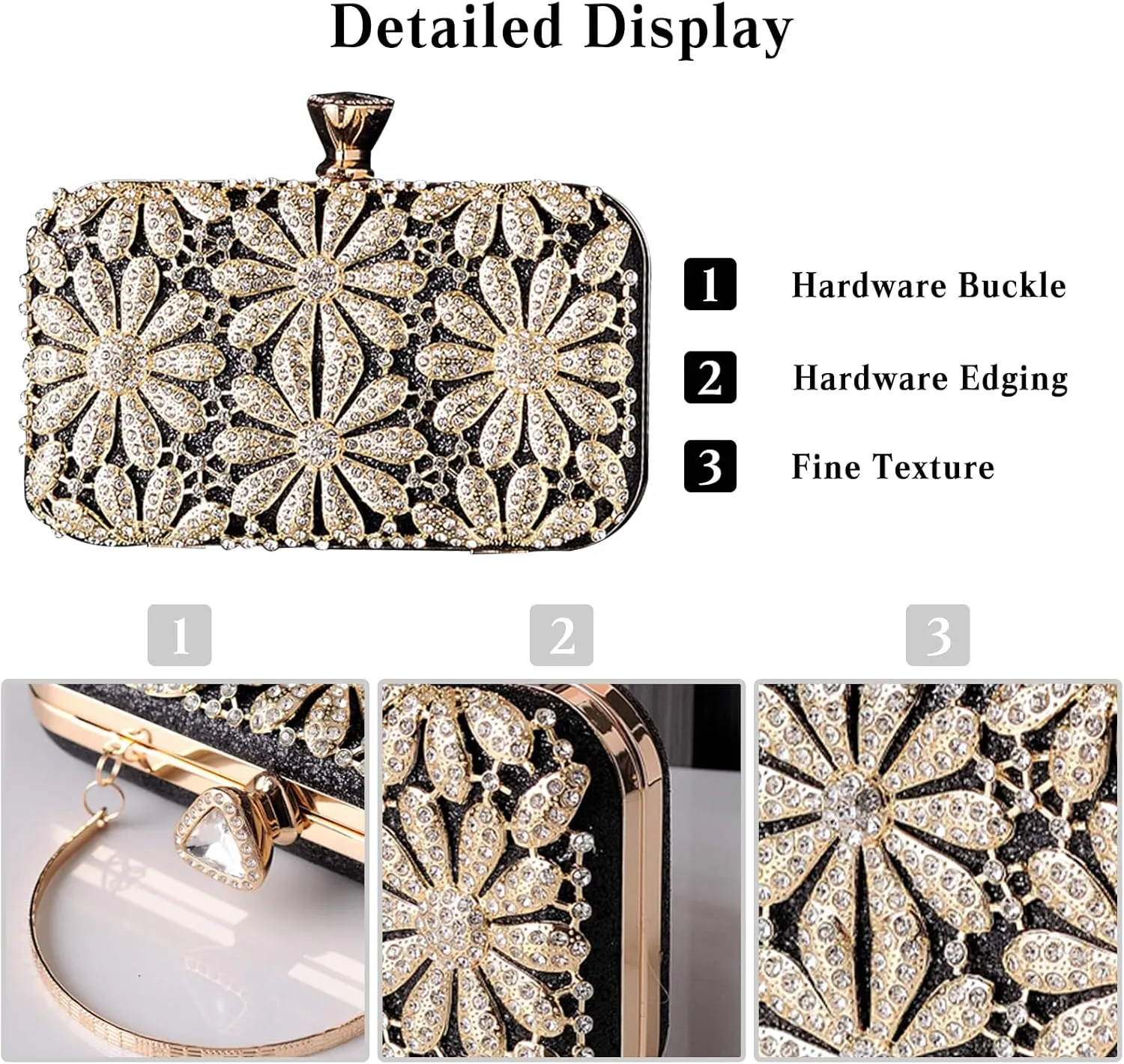 Rhinestone Flower Evening Bag for Women Sparkly Sequin Purse Crystal Clutch Bag Bridal Wedding Handbag Shoulder Bag