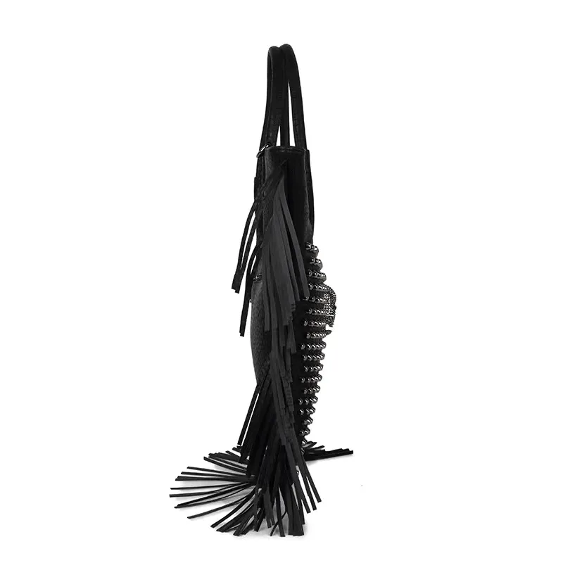 Rivets Skull Crossbody Bag with Tassels / Women's Large Capacity Handbag