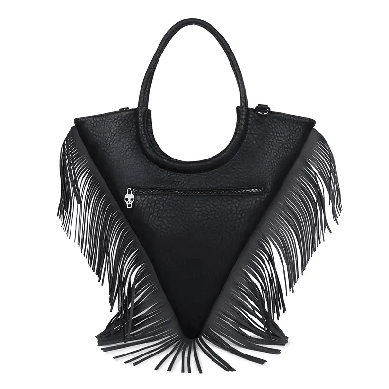 Rivets Skull Crossbody Bag with Tassels / Women's Large Capacity Handbag