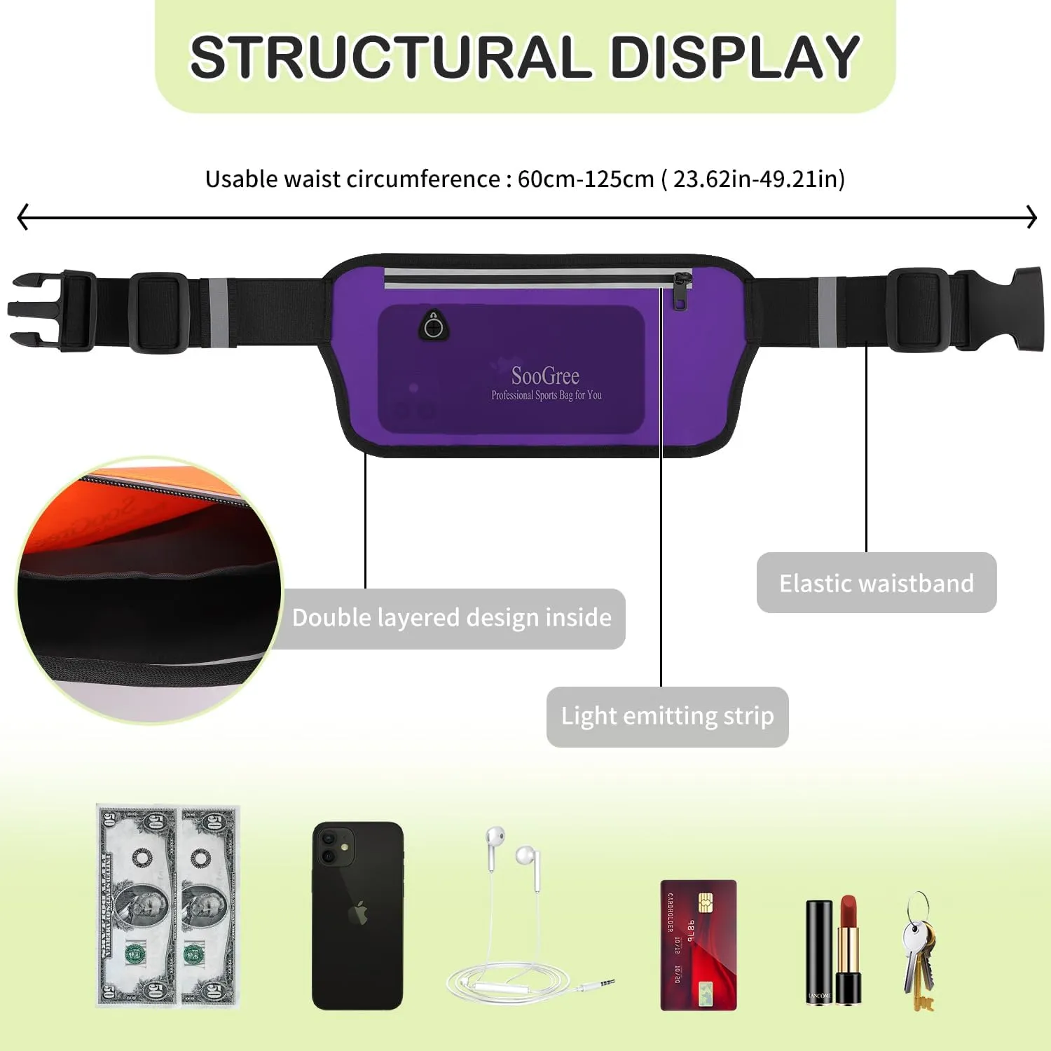 Running Belt Fanny Pack for Women Men Waterproof Waist Pack Runners Bag Slim Money belt Phone Holder for Sports Hiking Traveling Adjustable Strap Workout Pouch Lightweight Walking Jogging