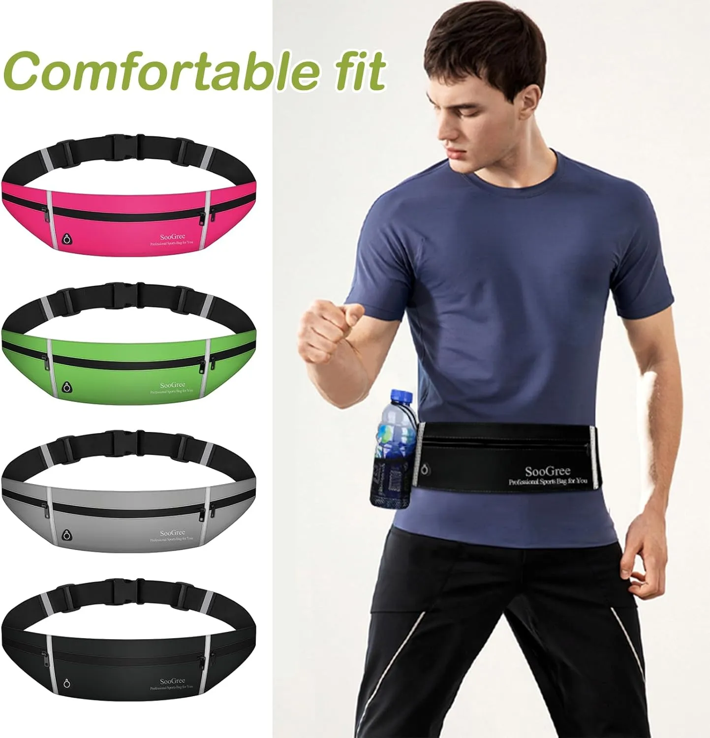 Running Belt Fanny Pack for Women Men Waterproof Waist Pack Runners Bag Slim Money Belt Phone Holder for Sports Hiking Traveling Adjustable Strap Workout Pouch Lightweight Walking Jogging
