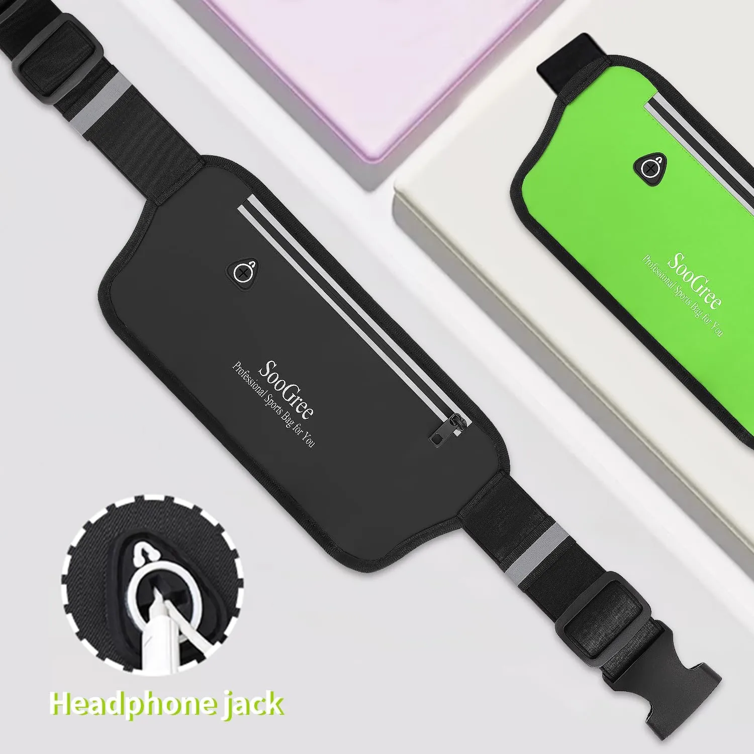 Running Belt Fanny Pack for Women Men Waterproof Waist Pack Runners Bag Slim Money belt Phone Holder for Sports Hiking Traveling Adjustable Strap Workout Pouch Lightweight Walking Jogging