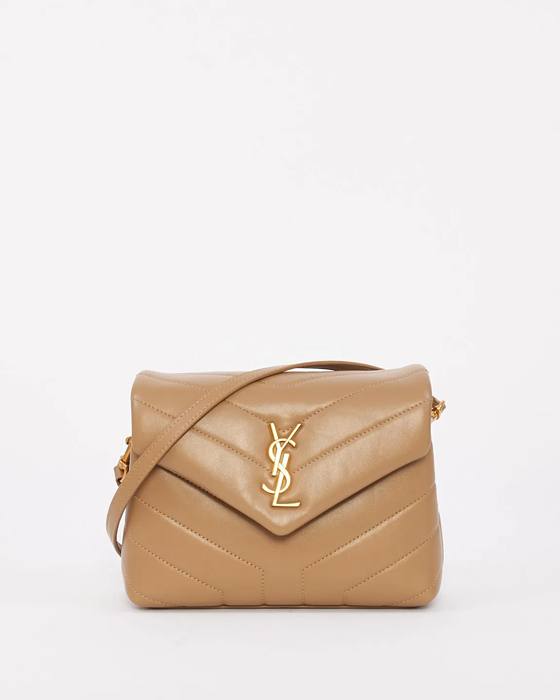 Saint Laurent Beige Y Chevron Leather Loulou Toy Shoulder Bag