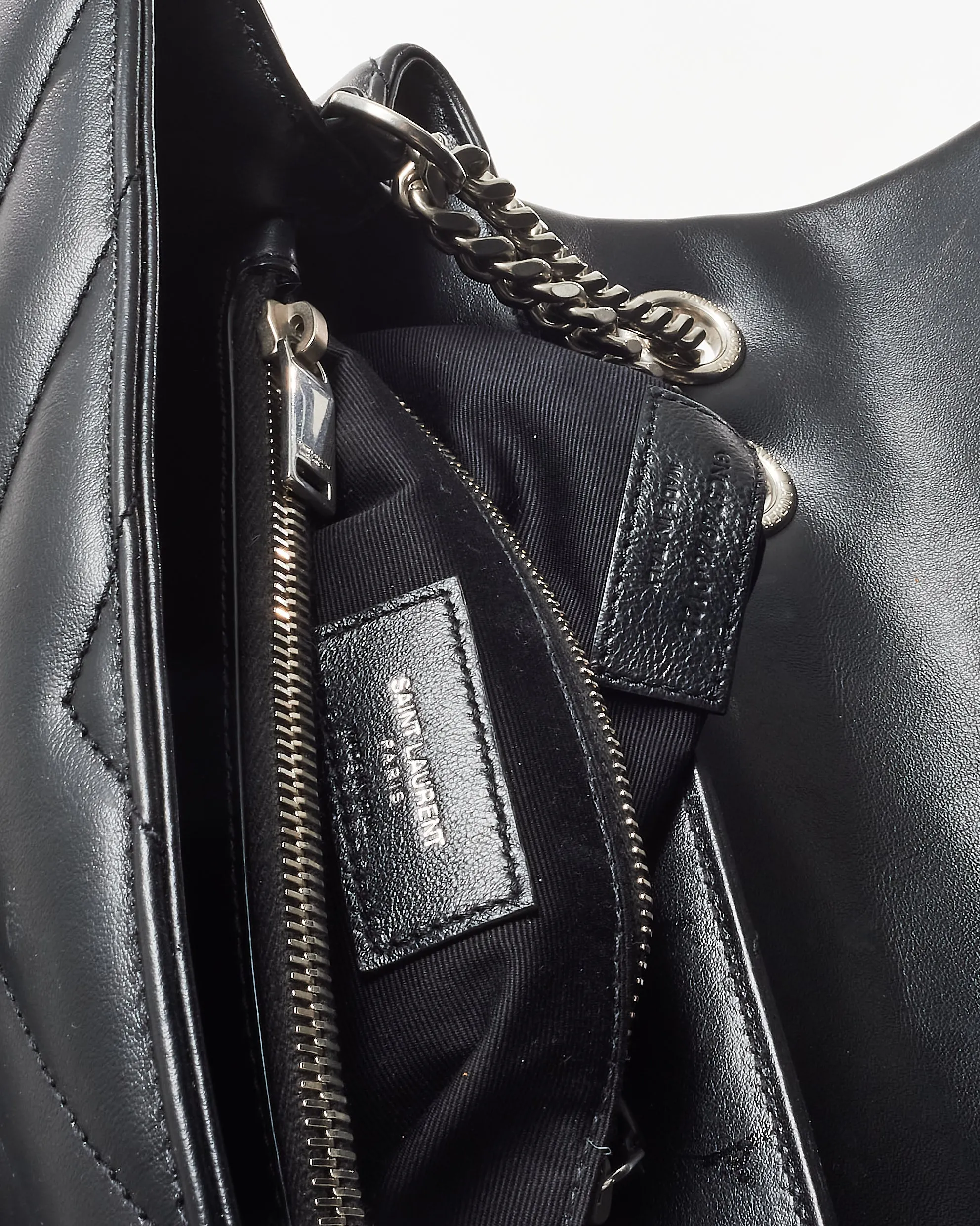 Saint Laurent Black Leather Matelassé Medium Loulou SHW