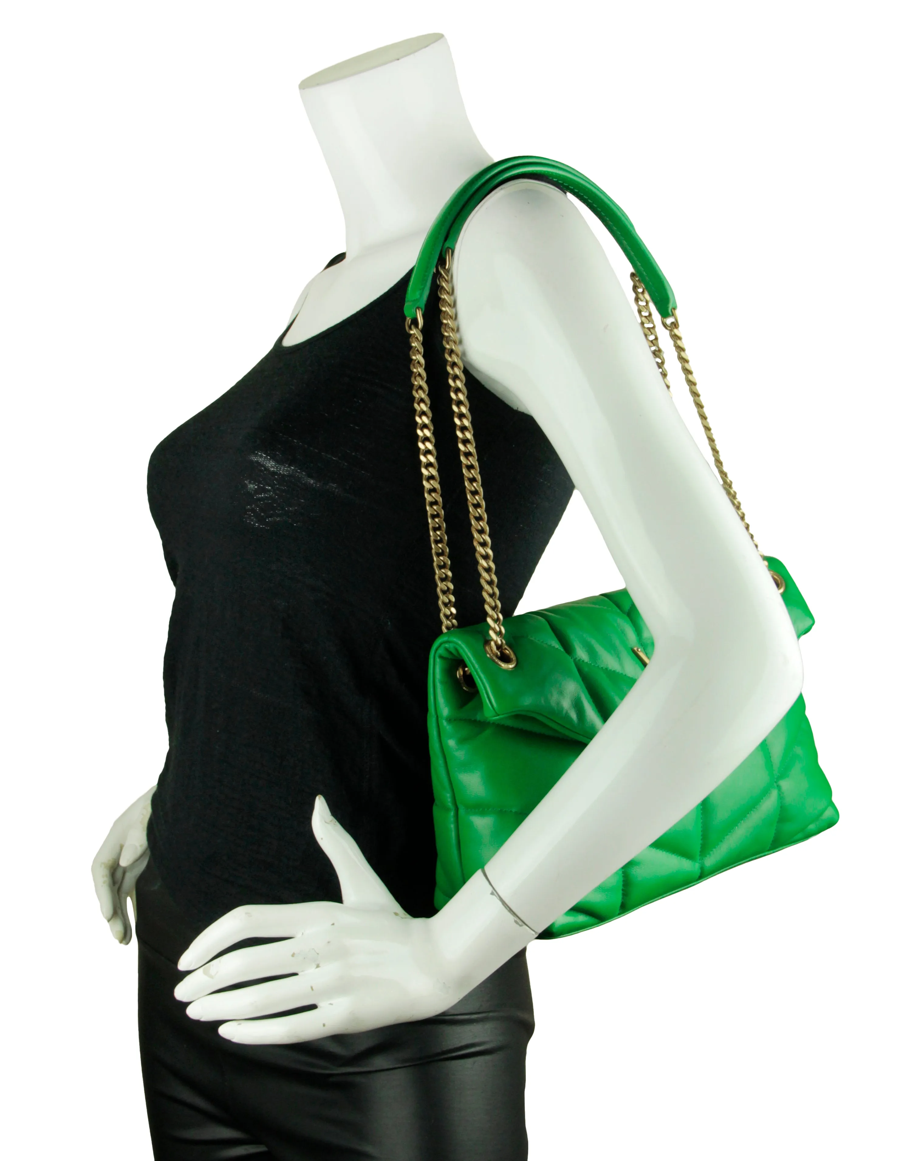 Saint Laurent Vert Praire Green Leather Small Loulou Puffer Bag