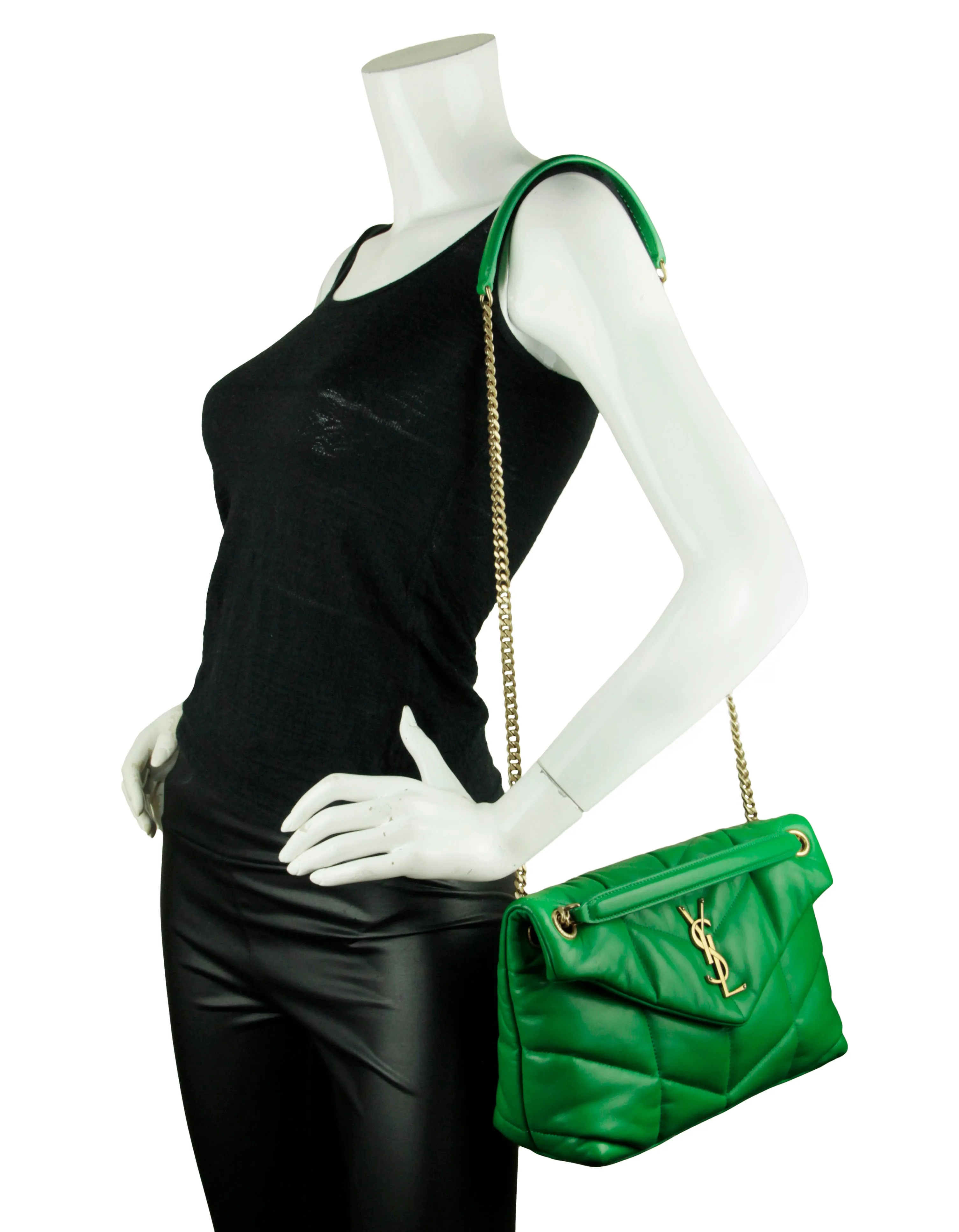 Saint Laurent Vert Praire Green Leather Small Loulou Puffer Bag