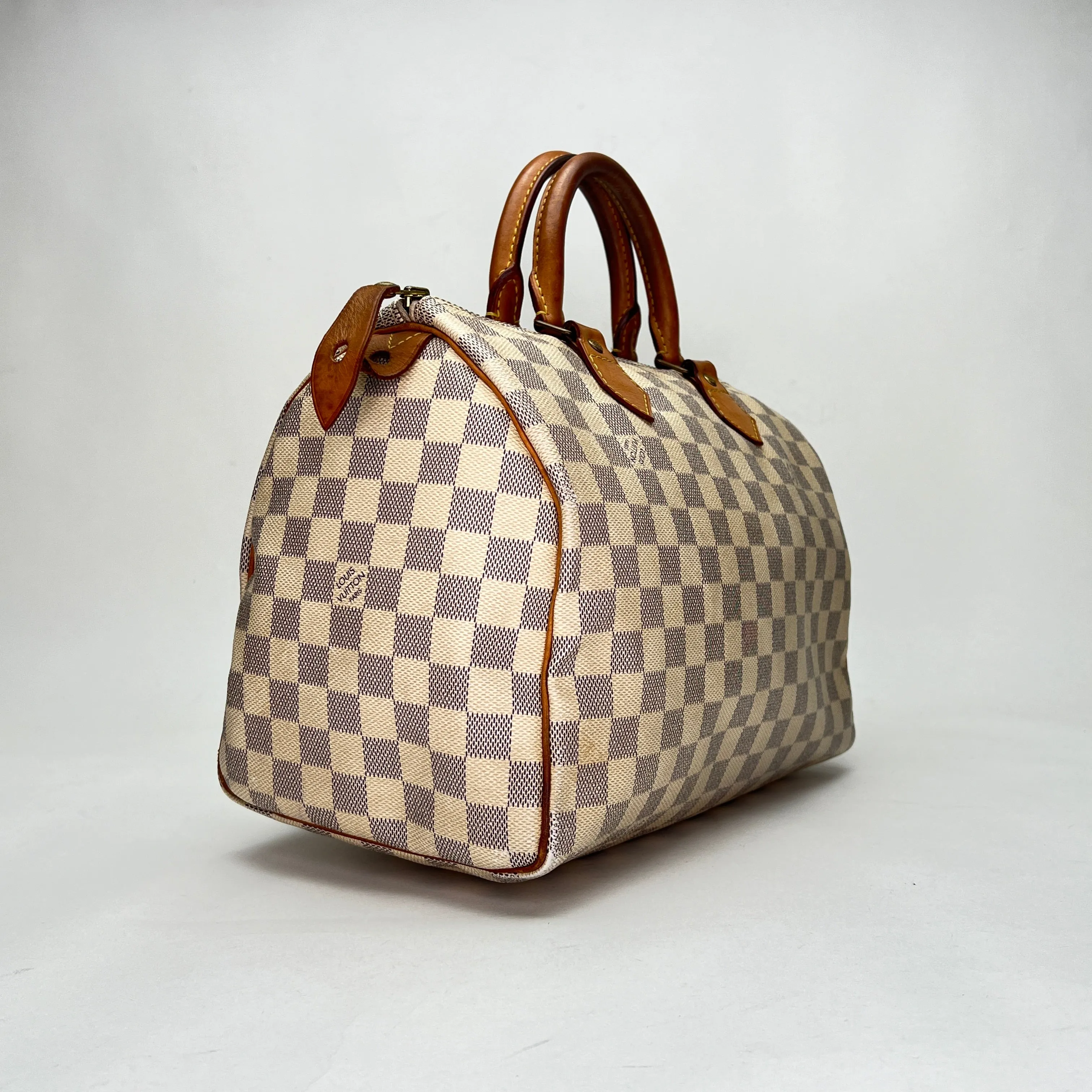Speedy 30 White Top Handle Bag in Coated Canvas, Gold hardware