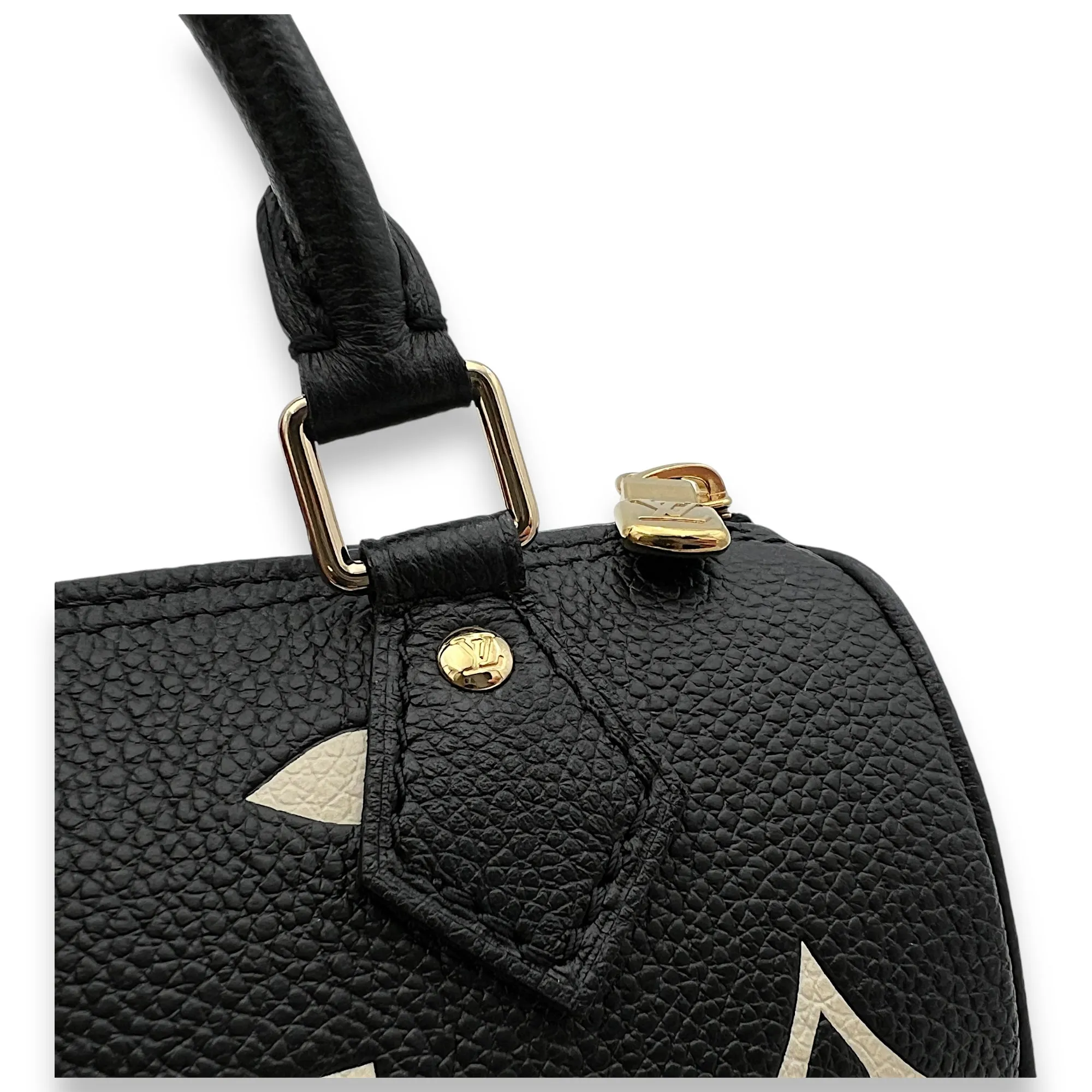 Speedy Bandouliere Nano Black Top Handle Bag in Monogram Empreinte Leather, Gold hardware