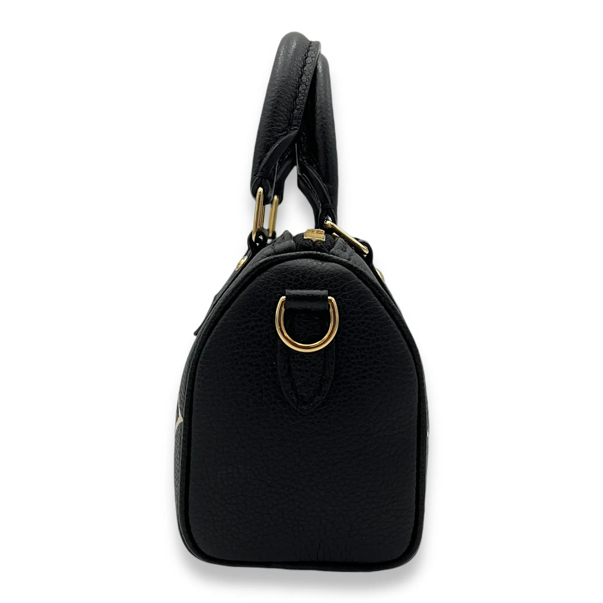 Speedy Bandouliere Nano Black Top Handle Bag in Monogram Empreinte Leather, Gold hardware