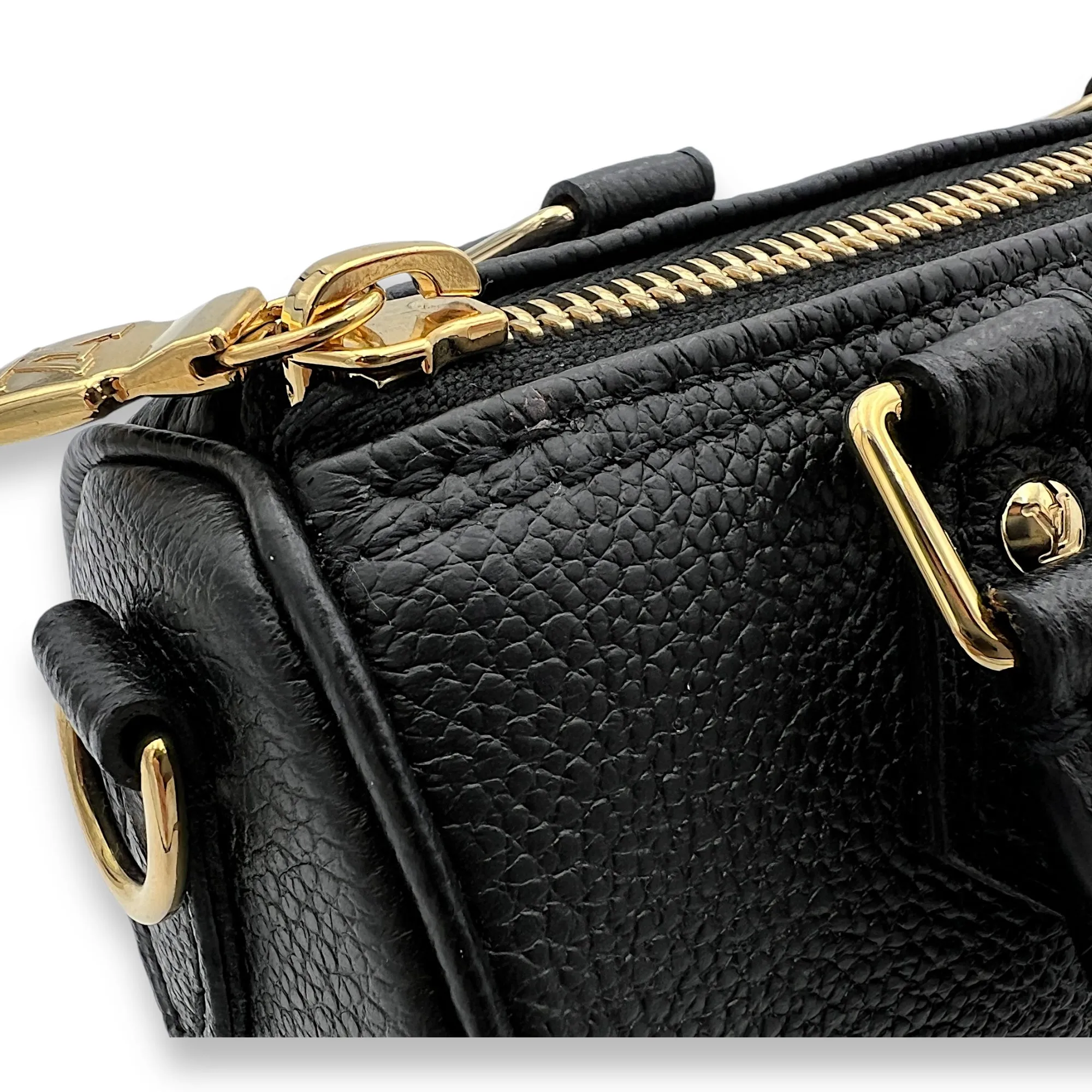 Speedy Bandouliere Nano Black Top Handle Bag in Monogram Empreinte Leather, Gold hardware