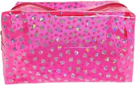 TotePrint Portable Waterproof Makeup Bag for Travel,Diamond solid color Makeup Bags with Zipper Pen Pouch (Pink)