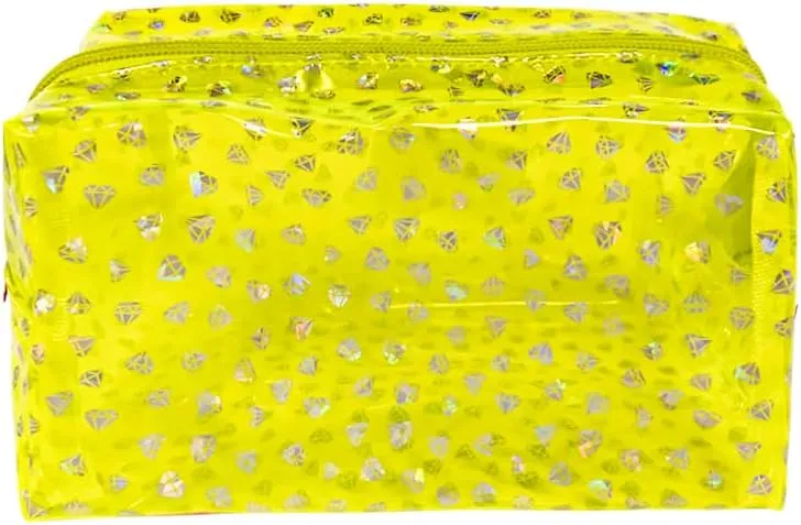 TotePrint Portable Waterproof Makeup Bag for Travel,Diamond solid color Makeup Bags with Zipper Pen Pouch (Yellow)