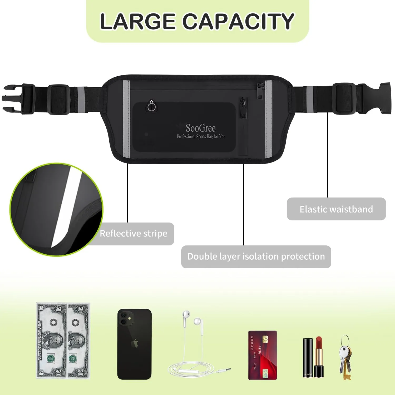 UltraSlim Fanny Packs for Women Men Slim Running Belt Waist Pack Runners Bag Waterproof Money Belt Phone Holder for Sports Hiking Traveling Walking Reflective Strip Adjustable Strap