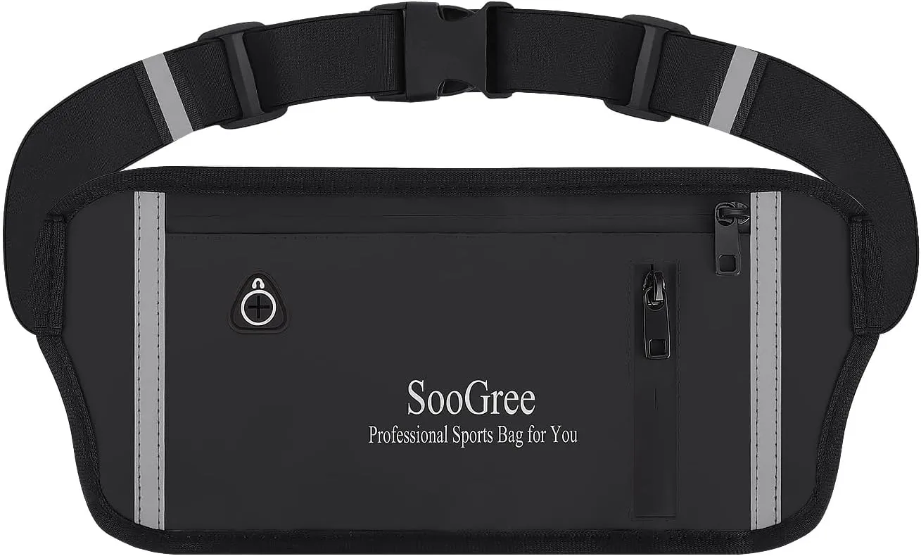 UltraSlim Fanny Packs for Women Men Slim Running Belt Waist Pack Runners Bag Waterproof Money Belt Phone Holder for Sports Hiking Traveling Walking Reflective Strip Adjustable Strap