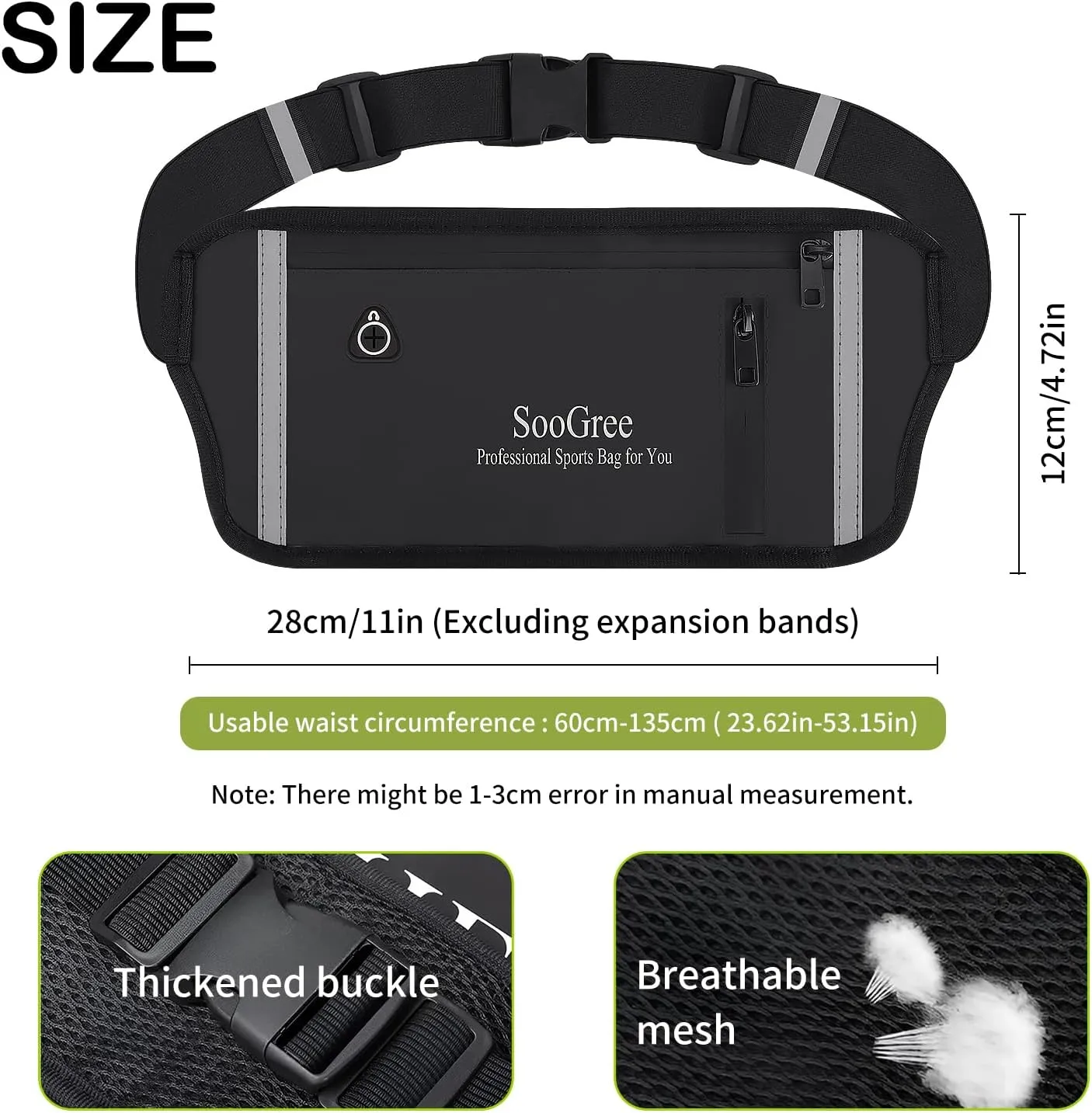 UltraSlim Fanny Packs for Women Men Slim Running Belt Waist Pack Runners Bag Waterproof Money Belt Phone Holder for Sports Hiking Traveling Walking Reflective Strip Adjustable Strap