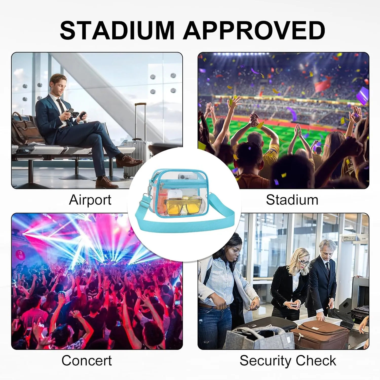 USPECLARE Clear Bag for Stadium Events Clear Purse for Women and Men for Sports Events Concerts Festivals