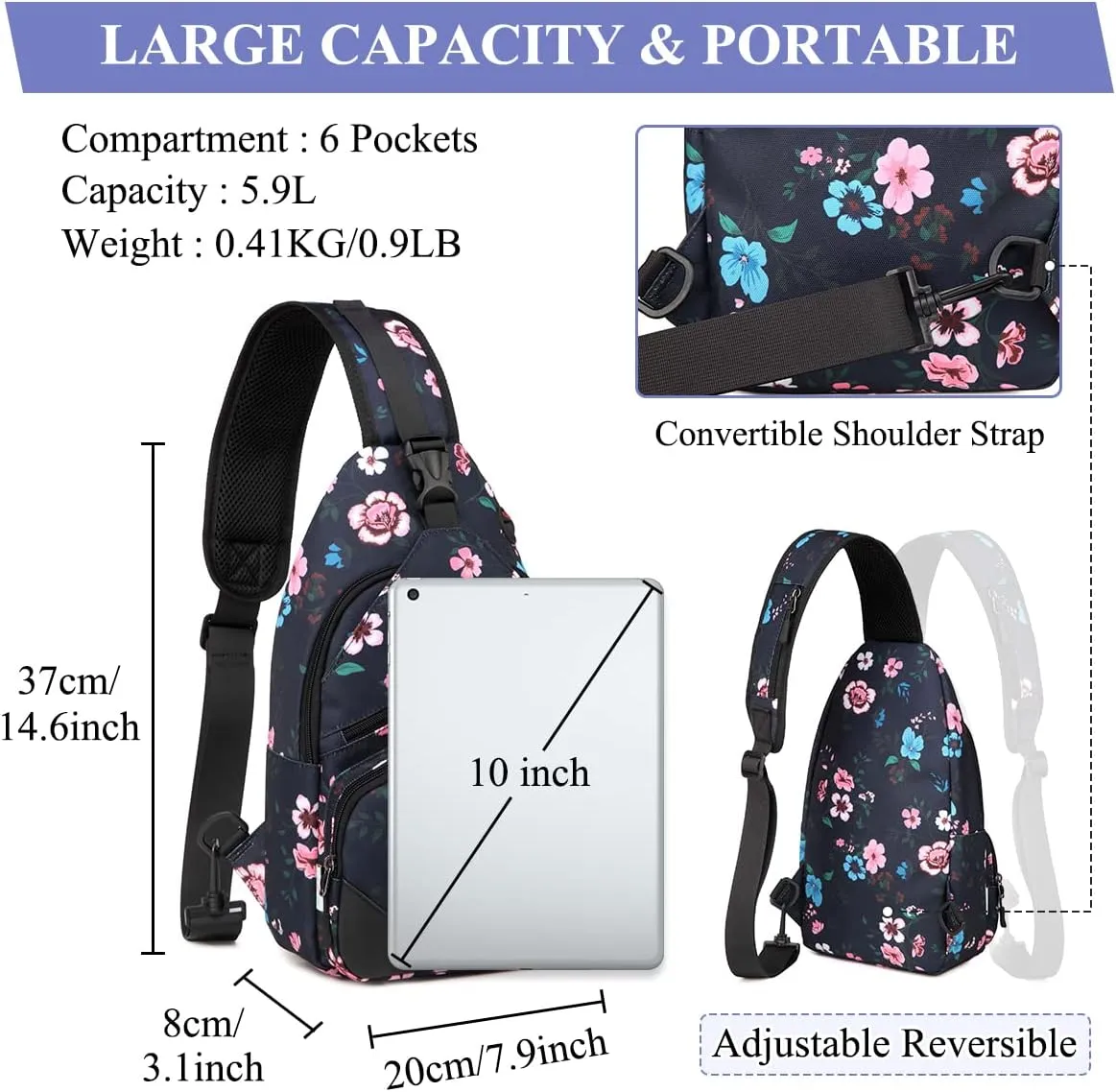 VASCHY Sling Bag for Men Women, One Strap Over the Shoulder Cross Body Backpack Chest Bag for Hiking/Travel/Outdoor