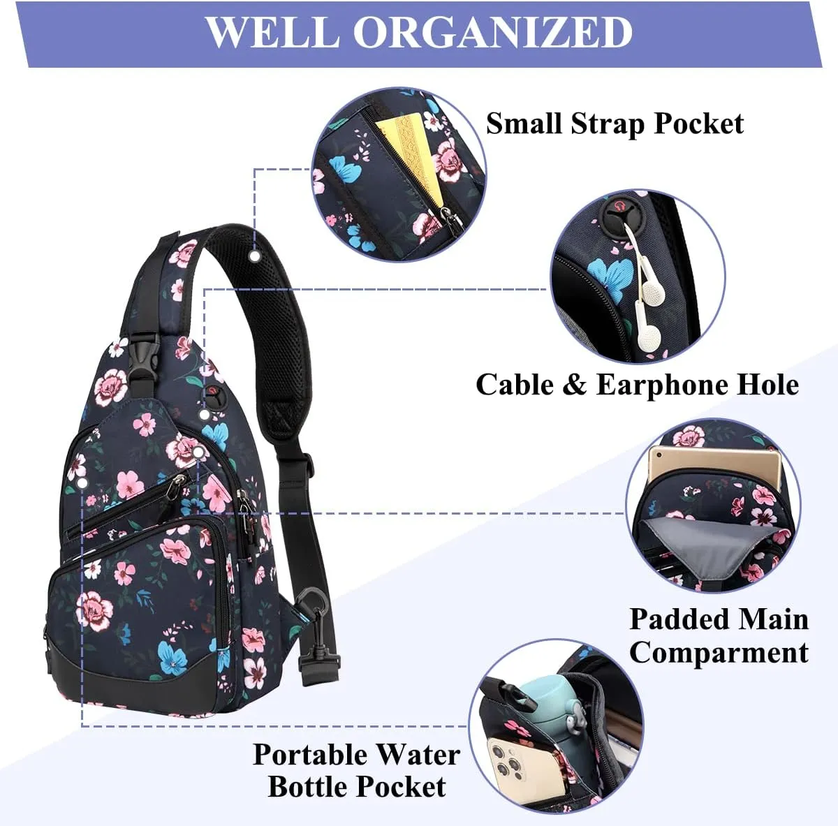 VASCHY Sling Bag for Men Women, One Strap Over the Shoulder Cross Body Backpack Chest Bag for Hiking/Travel/Outdoor