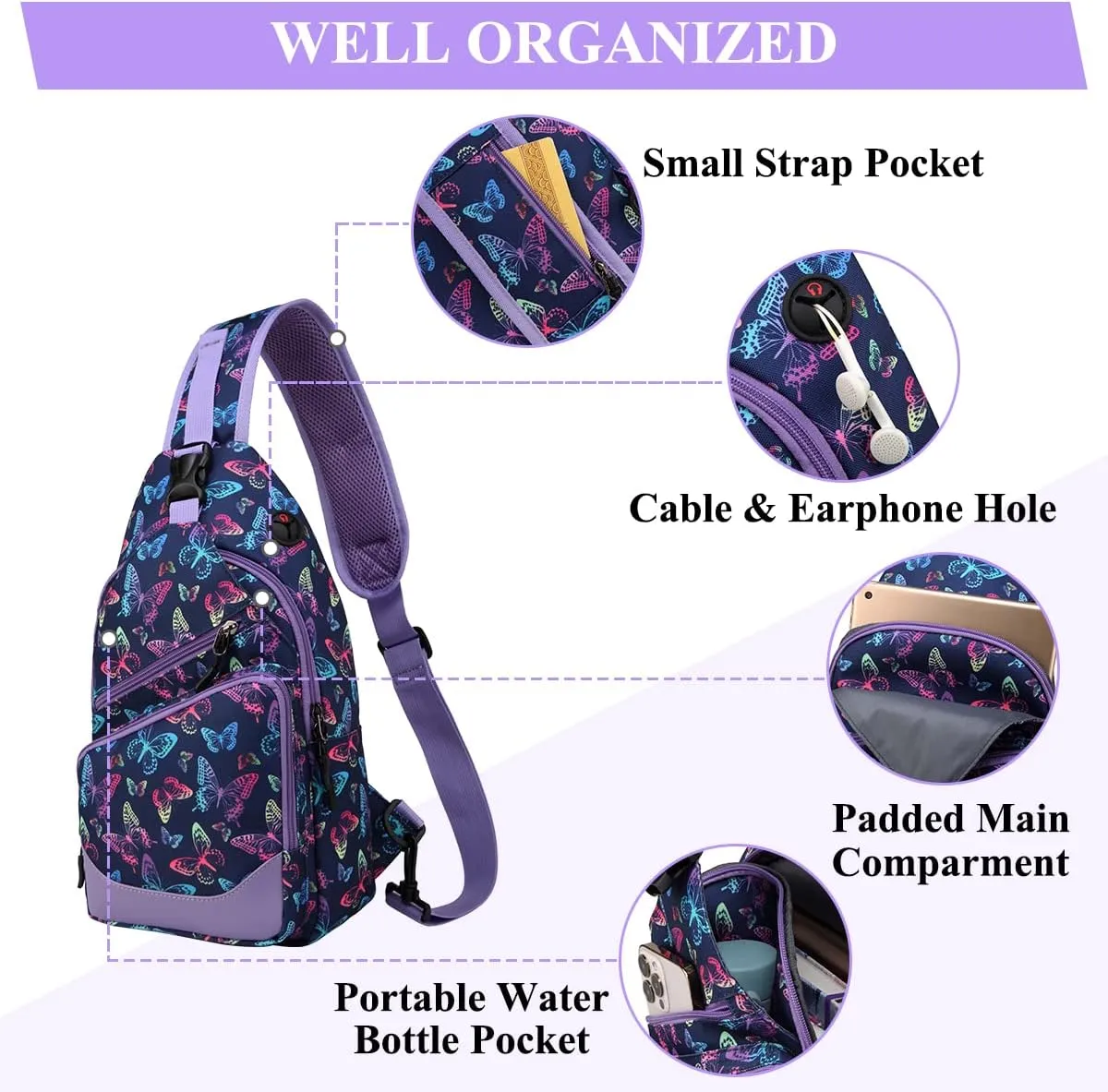 VASCHY Sling Bag for Men Women, One Strap Over the Shoulder Cross Body Backpack Chest Bag for Hiking/Travel/Outdoor
