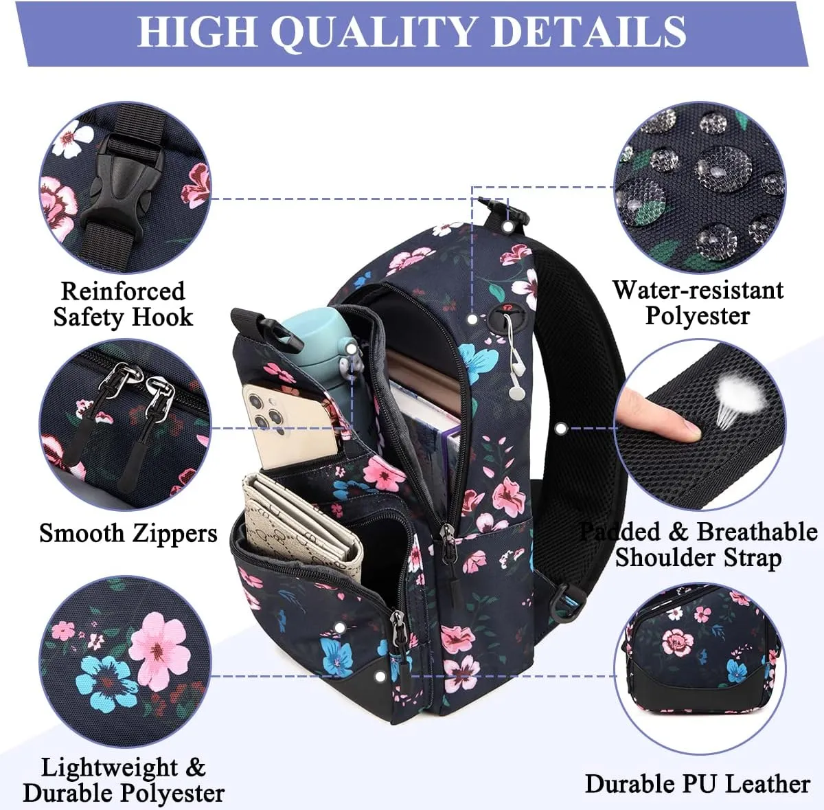 VASCHY Sling Bag for Men Women, One Strap Over the Shoulder Cross Body Backpack Chest Bag for Hiking/Travel/Outdoor