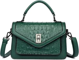 Women Vegan Leather Evening Handbag Crocodile Pattern Handle Clutch Purse Cross Body Envelope Bag