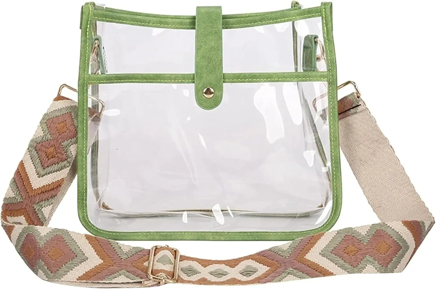 Womens Small Transparent Crossbody Shoulder Bag Bucket Crossbody Bag with Wide Strap PVC Satchel Bag Purse (Green)