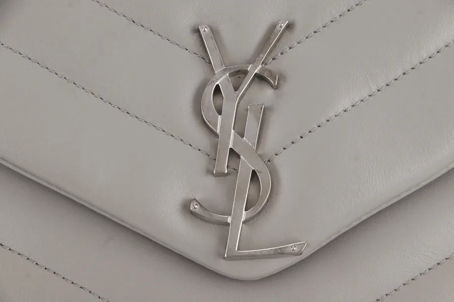 YVES SAINT LAURENT (YSL) LOULOU MEDIUM GREY CALFSKIN SILVER HARDWARE WITH CARD AND DUST COVER