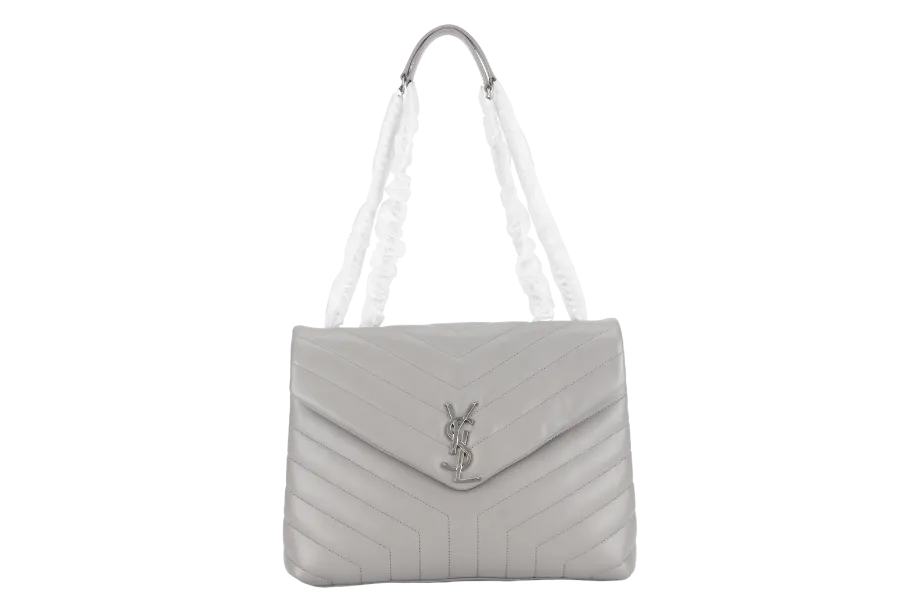 YVES SAINT LAURENT (YSL) LOULOU MEDIUM GREY CALFSKIN SILVER HARDWARE WITH CARD AND DUST COVER