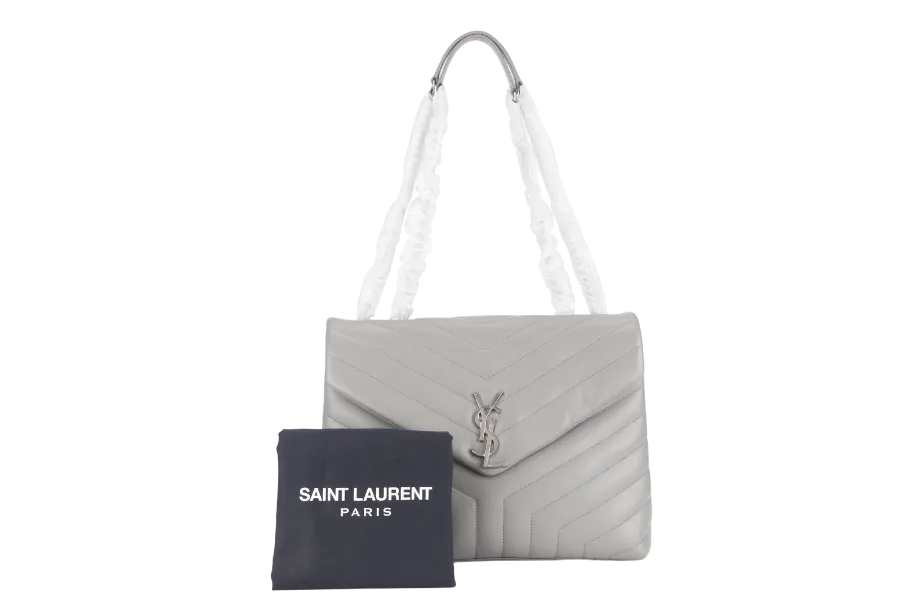 YVES SAINT LAURENT (YSL) LOULOU MEDIUM GREY CALFSKIN SILVER HARDWARE WITH CARD AND DUST COVER