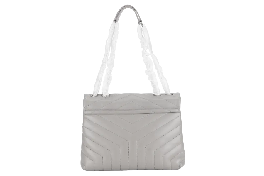 YVES SAINT LAURENT (YSL) LOULOU MEDIUM GREY CALFSKIN SILVER HARDWARE WITH CARD AND DUST COVER