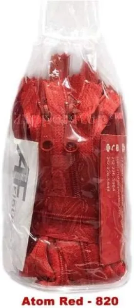 Zipperstop - Fashion Trends YKK #4.5 Handbag Long Pull Zippers Sewer Crafter's Special - Made in USA Pack in White Cord W/Piping Vinyl Cylinder Bag (24 Inch 10 Zippers, Atom Red - 820)